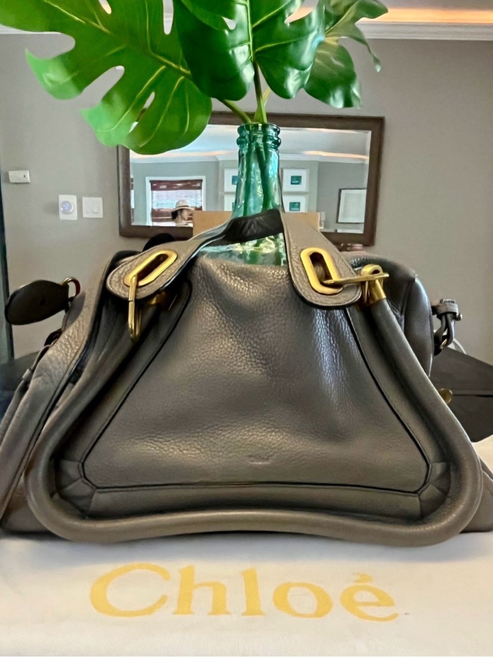 Chloé Gray Leather Satchel with Gold Hardware